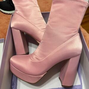 Madden Girl Pink Satin Heeled Boots